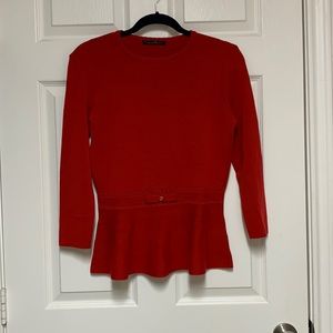 Carolina Herrera Red Peplum Crew Neck Sweater
